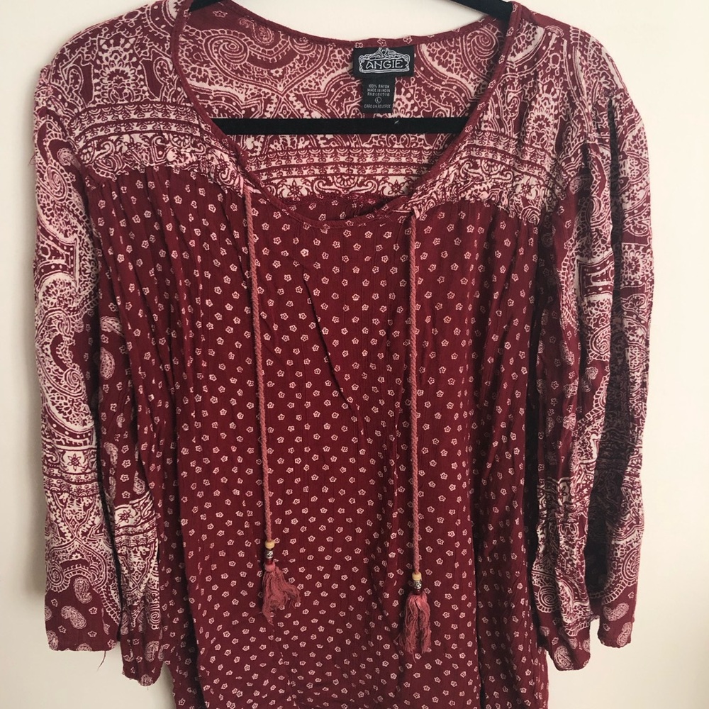 Angie red and white paisley long sleeve shirt